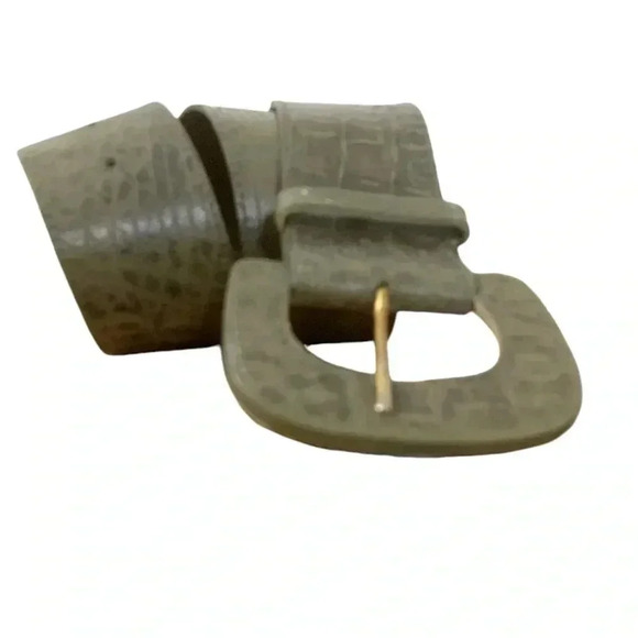 Unbranded Grey Green Leather Belt w  Leather Covered Buckle Fits Waist 28-32” - Picture 1 of 5